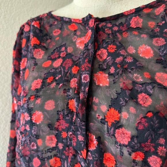 Rebecca Taylor Crash Velvet Floral Print Silk Blouse Sheer Lightweight Sz 10 - Picture 7 of 12